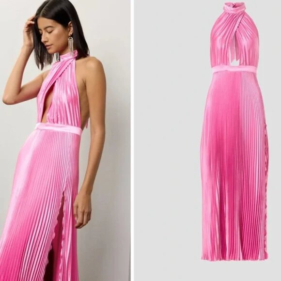 L'IDEE Renaissance Split Gown Midi Dress Hot Pink Size AU 12(US 8)